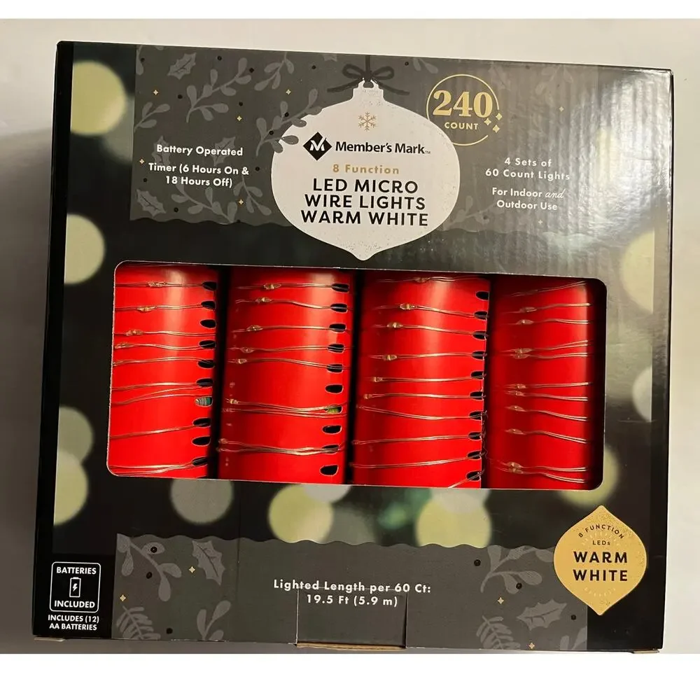 Members Mark LED WARM WHITE 8 function Micro Wire lights timer 4 sets 240 LIGHTS